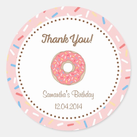 Autocollant d'anniversaire de Donut rose (Devant)