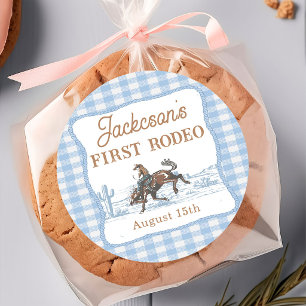 Autocollant d'anniversaire de rodéo de cowboy bleu