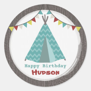 Autocollant d'anniversaire de Tipi de turquoise