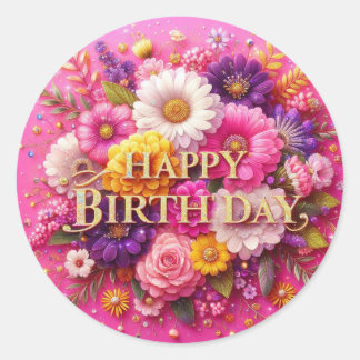 Autocollant d'anniversaire : Design floral rose