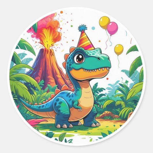 Autocollant d'anniversaire Dino bleu (Devant)