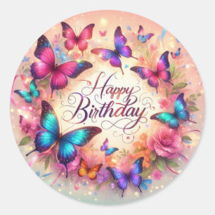 Autocollant d'anniversaire élégant de papillon