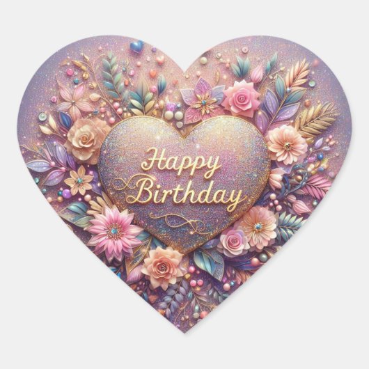 Autocollant d'anniversaire en forme de coeur (Devant)