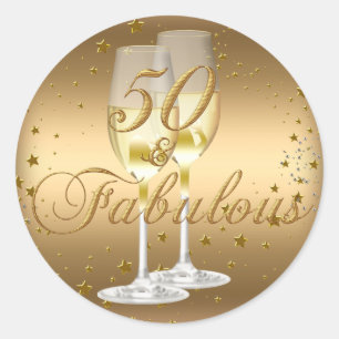 Autocollant d'anniversaire Gold Sparkle 50 & Fabul