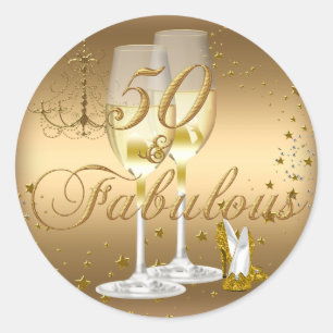 Autocollant d'anniversaire Gold Sparkle 50 & Fabul