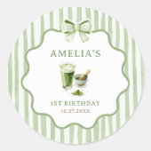 Autocollant d'anniversaire Matcha Rayures de ruban (Devant)
