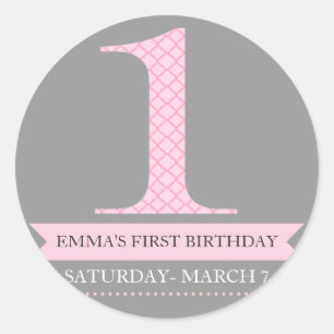 Autocollant d'anniversaire motif moderne gris et r