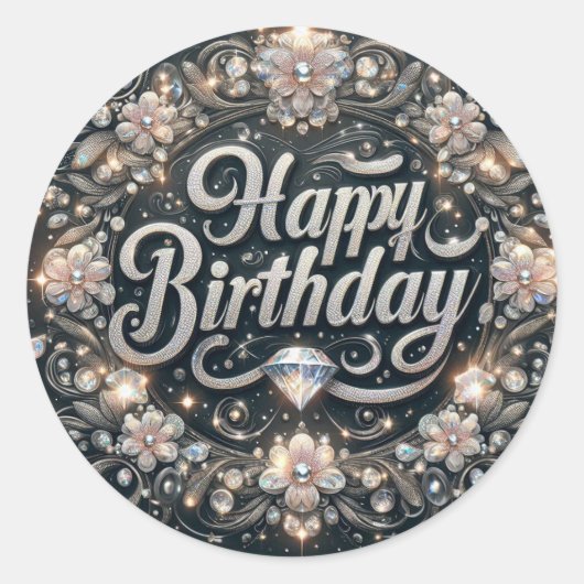 Autocollant d'anniversaire noir étincelant (Devant)