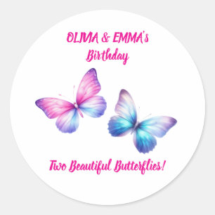 Autocollant d'anniversaire papillon jumelles