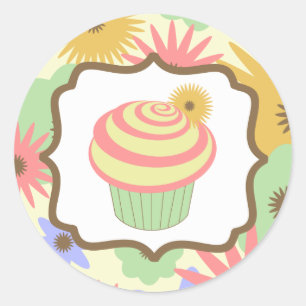 Autocollant d'anniversaire Retro Pastel Cupcake