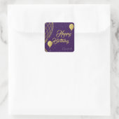 Autocollant d'anniversaire violet et or heureux (Sac)