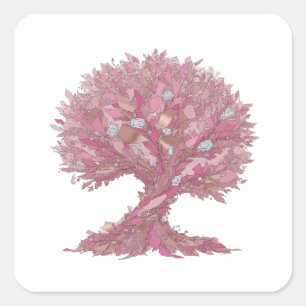Autocollant d'arbre de diamant rose argent personn