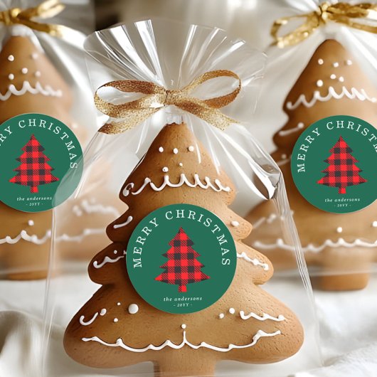 Autocollant d'arbre de Noël classique rouge et ver