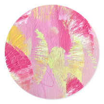 Autocollant d'art abstrait rose et jaune