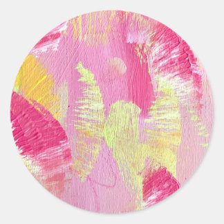 Autocollant d'art abstrait rose et jaune
