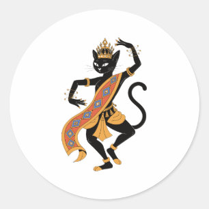 Autocollant d'art folklorique du roi chat dansant
