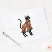 Autocollant d'art folklorique félin Boho Patchwork (Enveloppe)