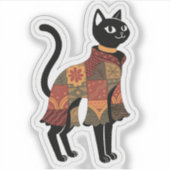 Autocollant d'art folklorique félin patchwork Boho (Devant)