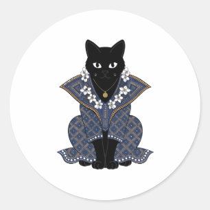 Autocollant d'art mystique de chat au batik bleu