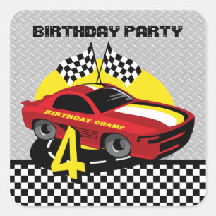 Autocollant de 4e anniversaire de Race Car