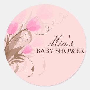 Autocollant de Baby Shower avec motif floral brun
