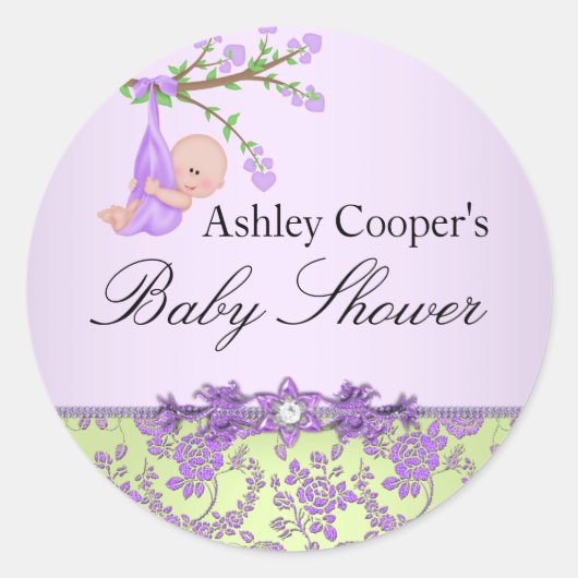 Autocollant de Baby shower de jardin Rose violet e (Devant)