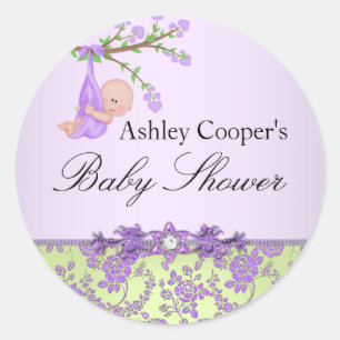 Autocollant de Baby shower de jardin Rose violet e