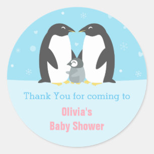 Autocollant de Baby Shower Merci Famille Pingouin