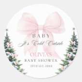 Autocollant de Baby Shower 'Nœud rose, il fait fro (Devant)