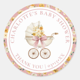Autocollant de Baby Shower pour Fille avec Carross
