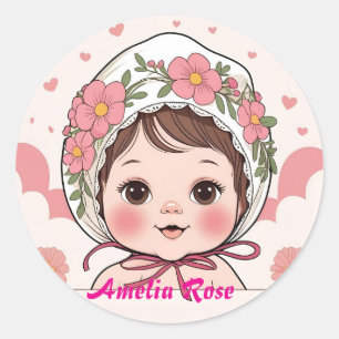 Autocollant de Baby Shower Rose avec Fleurs Aquare