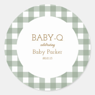 Autocollant de baby shower Simple Green Gingham