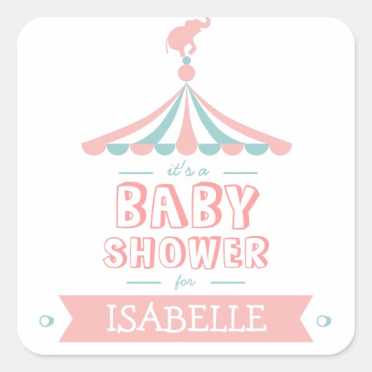 Autocollant de Baby shower Turquoise rose cirque C (Devant)