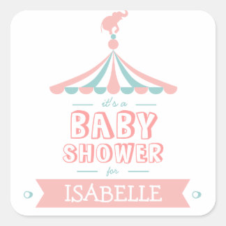 Autocollant de Baby shower Turquoise rose cirque C