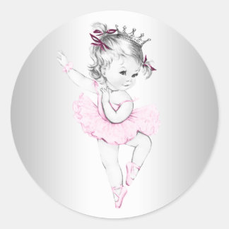 Autocollant de Baby Shower Vintage Rose Ballerine