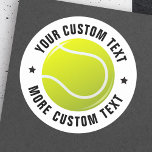Autocollant de balle de tennis avec texte personna<br><div class="desc">Autocollants de balle de tennis personnalisés. Personnalisable,  texte noir. Les étoiles peuvent être retirées.</div>