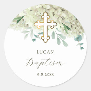 Autocollant de baptême à l'hortensia blanc