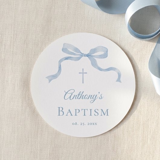 Autocollant de baptême à ruban bleu moderne pour g