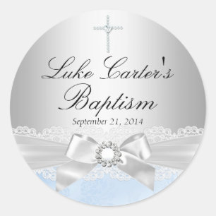 Autocollant de baptême Blue Lace & Cross