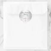 Autocollant de baptême croix papillon argent rose (Sac)