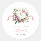Autocollant de baptême de fleur rose moderne (Devant)