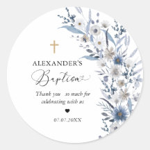 Autocollant de baptême garçon Fleur sauvage bleue