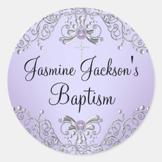 Autocollant de baptême Joyau Étincelle Violette (Devant)