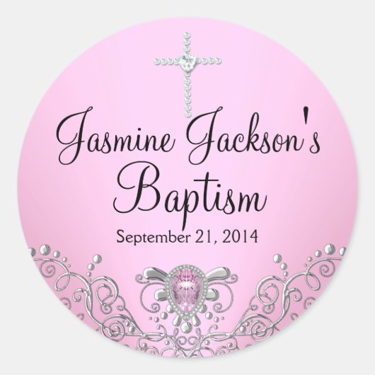 Autocollant de baptême Pink Sparkle Jewel (Devant)