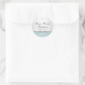 Autocollant de baptême Rose Bleue & Croix (Sac)