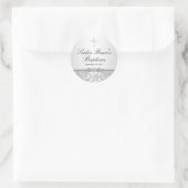 Autocollant de baptême Rose & Croix Argentée (Sac)