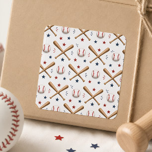 Autocollant de baseball rouge bleu étoiles batte b