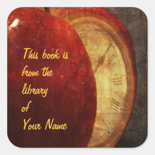 autocollant de bibliothèque de pomme et horloge