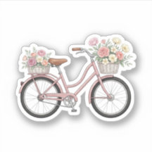 Autocollant de bicyclette rose vintage avec panier