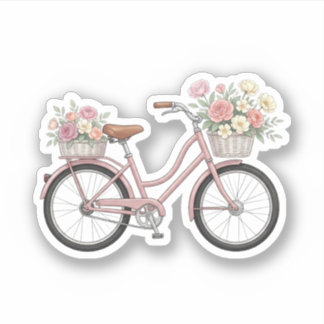 Autocollant de bicyclette rose vintage avec panier